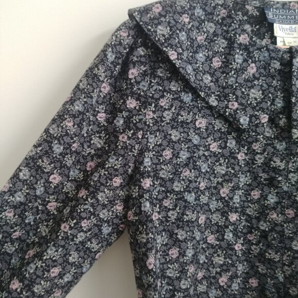 Vintage wool cotton blouse top made in Canada blue grey purple floral Sm… - Picture 2 of 15